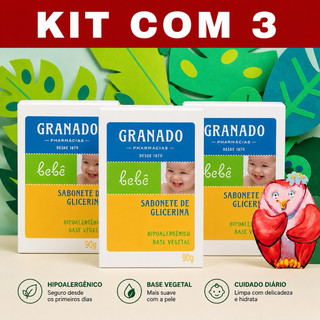 kit 3 Sabonete Granado Bebê Glicerina 90g Infantil Dermatológico Pele Sensível Suave