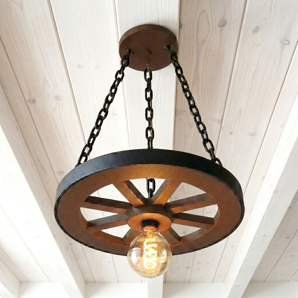 Luminária Roda de Carroça Rustica Industrial Bocal E-27 Decoração Pendente MDF Alta Qualidade
