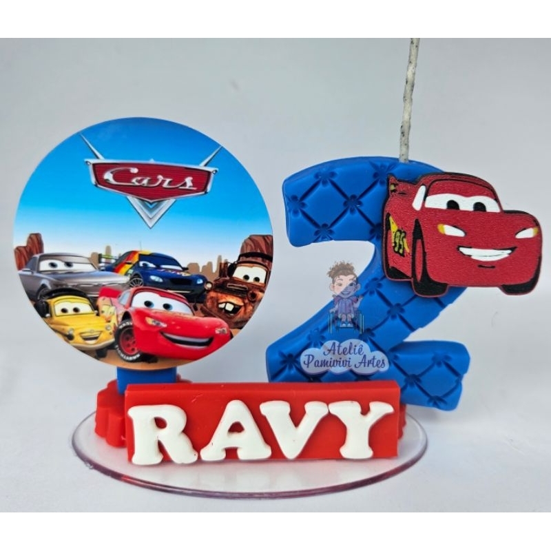 vela de aniversário carros topo de bolo cenário biscuit