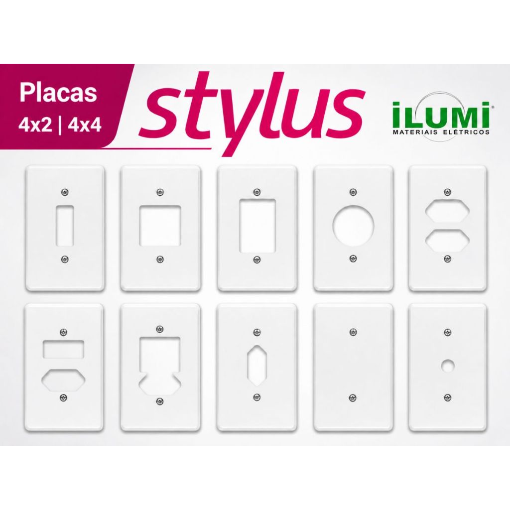 2 Placas Espelho Tampa Para Interruptores e Tomadas Stylus Ilumi Branca 4x2 | 4x4