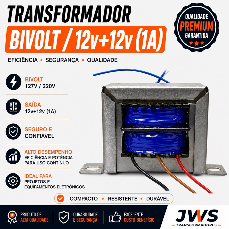 TRANSFORMADOR BIVOLT / 12v+12v (1A)