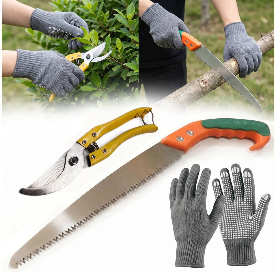 Kit serra / serrote de poda galho madeira + tesoura para poda mato galho planta jardim  + luvas