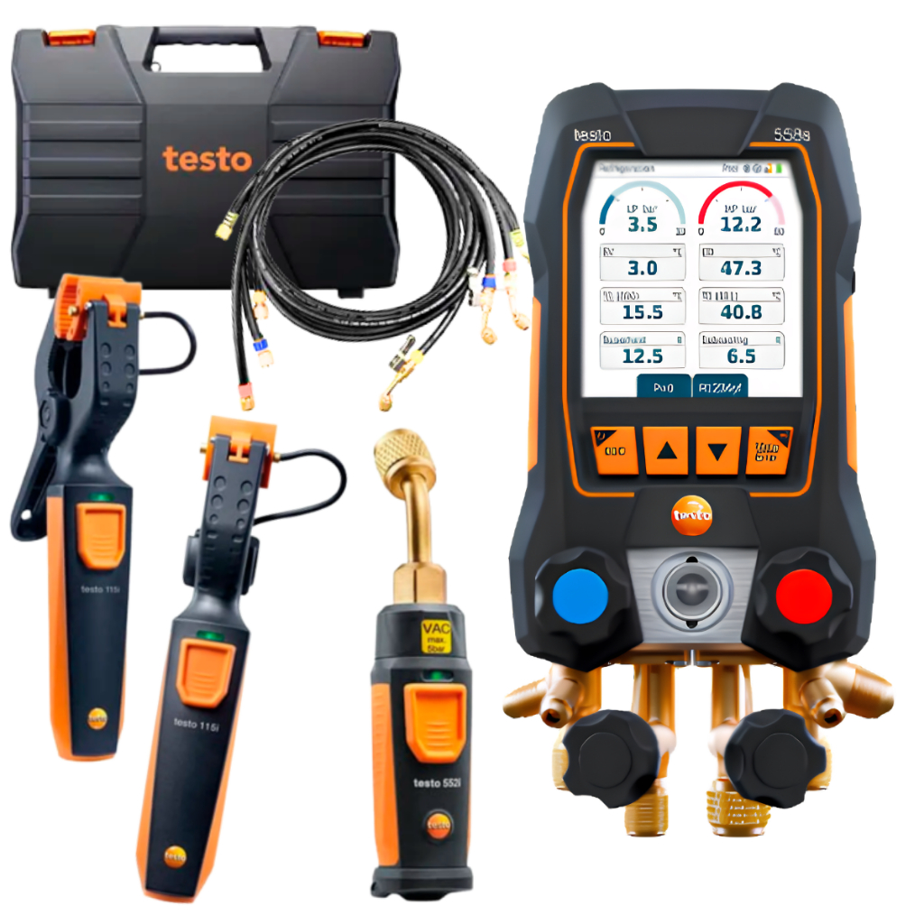 Manifold Digital Testo 558s Inteligente Wireless De Vacuo E Temperatura De Pinça e 4 Mangueiras