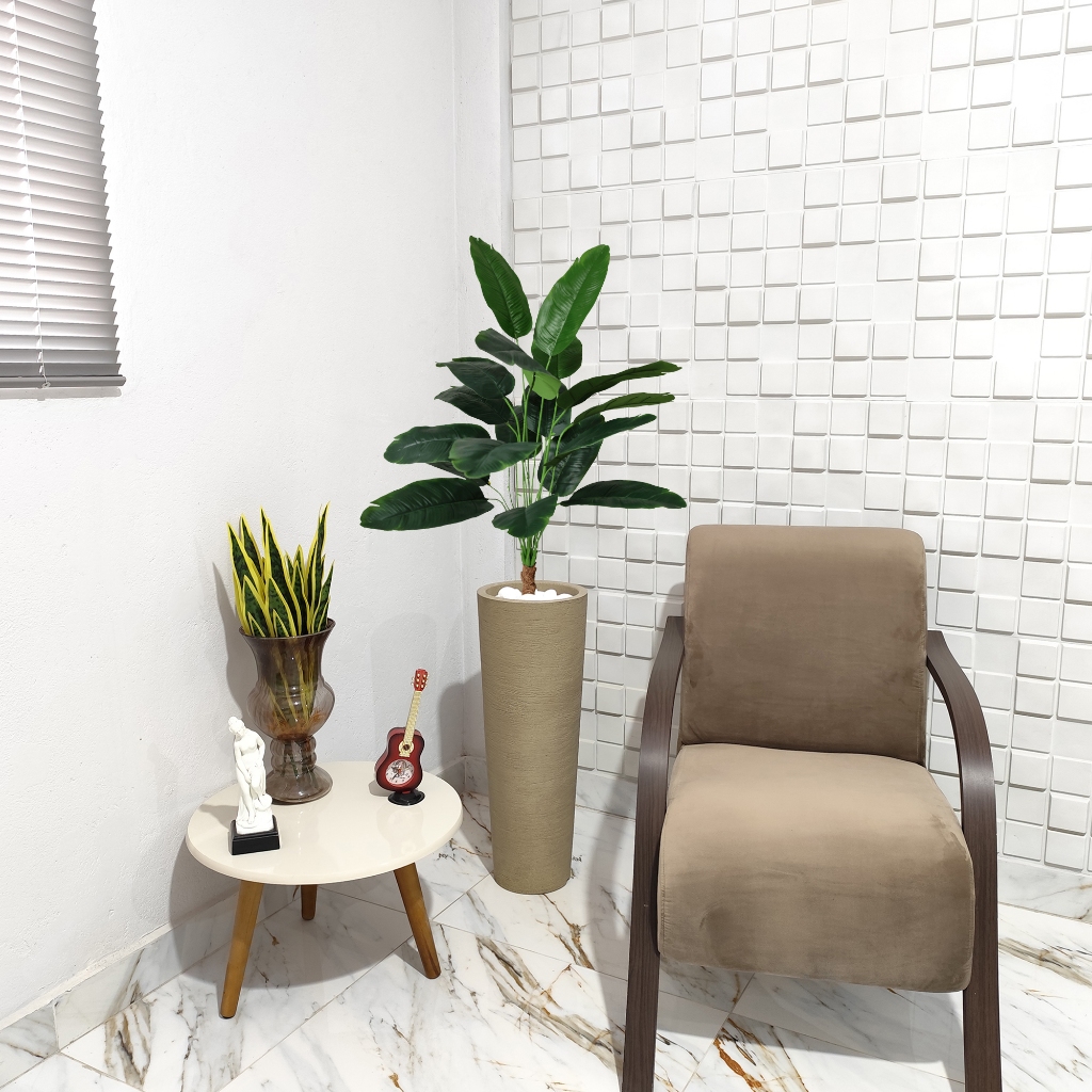 Planta Artificial Bananeira Banana Vaso Grafiato Mármore Pedra