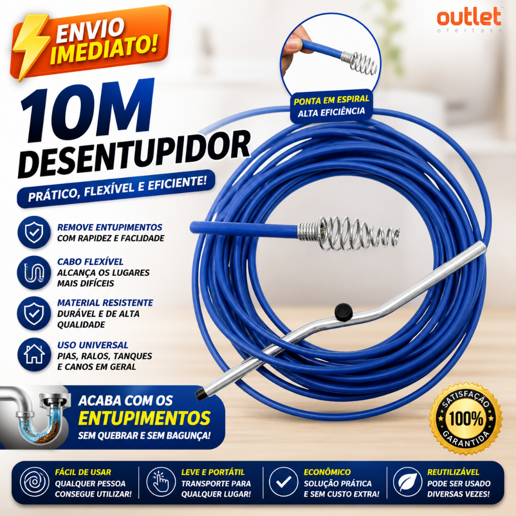 Desentupidor Manual Tufão para Pia Ralo Canos Manivela com mola Vaso Sanitario Tanques