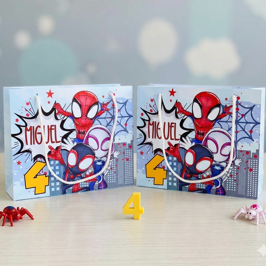 Sacolinha SPIDEY E SEUS AMIGOS Personalizada/Lembrancinha de Aniversário/PEGUE E MONTE/qualquer tema