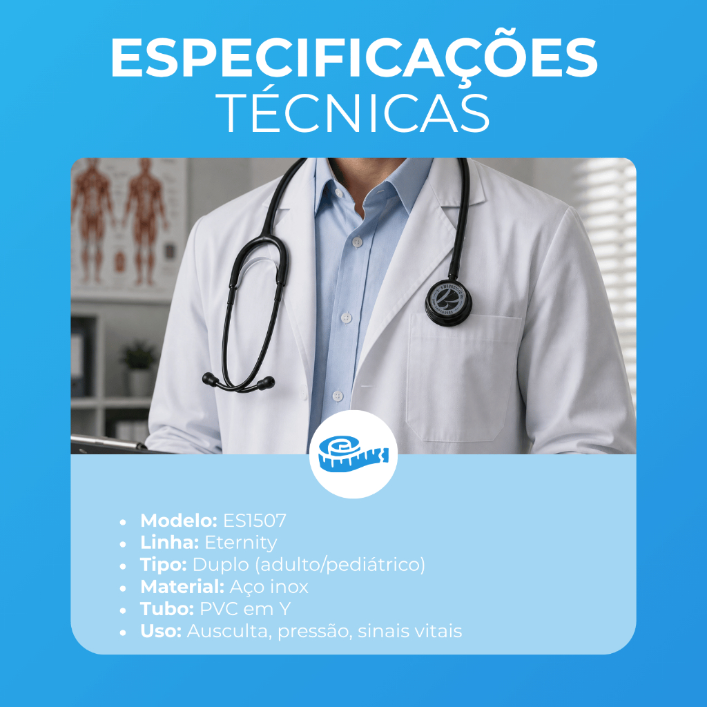 Estetoscópio Profissional BIC Eternity Black/Rainbow/Chocolate  III Duplo Adulto Pediátrico Inox Enfermagem Hospital