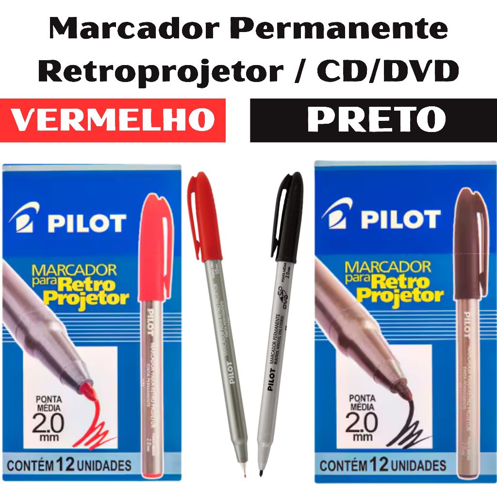 Marcador Permanente Para CD/DVD 2.0 Ponta Média Pilot Retroprojetor Preta / Vermelha