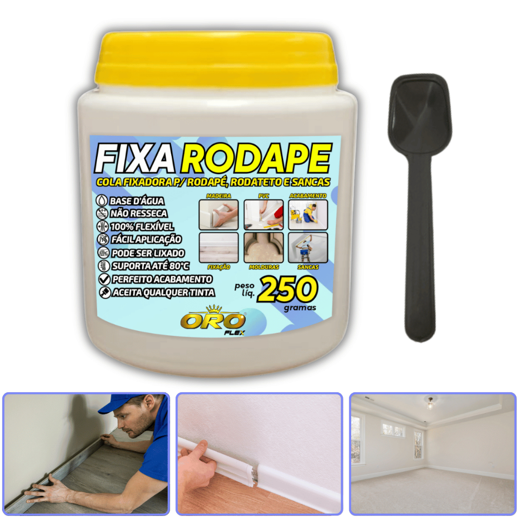 Massa FIXA RODAPÉ Premium Alta Aderência e Resistência Fácil Aplicação OROFLEX  250G Cores Diversas