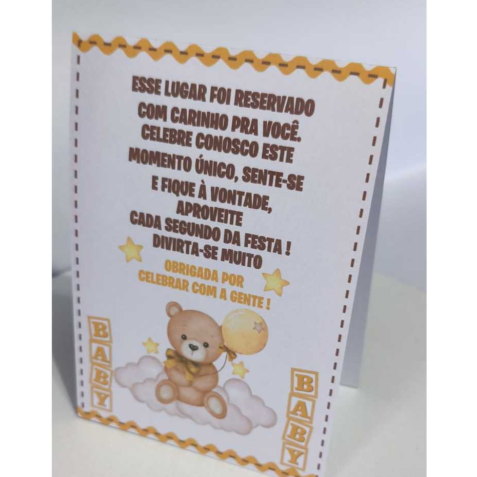 Plaquinha de mesa Decorativa URSINHO BEGE (ENVIO RÁPIDO) Chá Revelação/Chá de Bebê/Agradecimento - Centro de Mesa