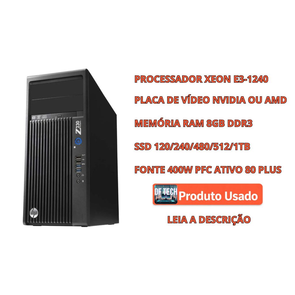 PC Game Server HP Xeon E3-1240 V3, Placa mãe HP LGA1150, SSD, 8GB RAM DDR3, PLACA DE VÍDEO, FONTE HP PROPRIETÁRIA, WINDO