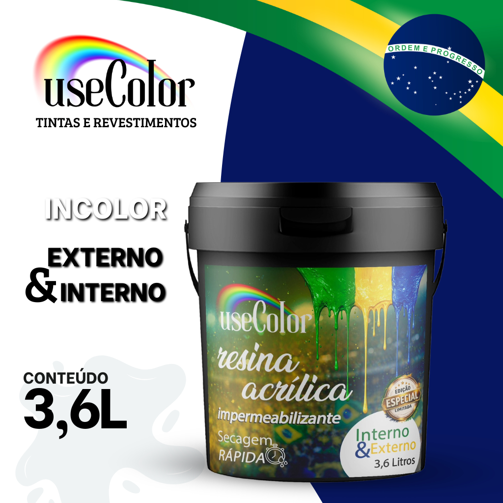 Resina Acrílica 3,6L Incolor Brilhante Base Água impermeável Multiuso