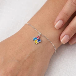 Pulseira Quebra Cabeça Autismo Prata 925 Maciça + Certificado + Brinde