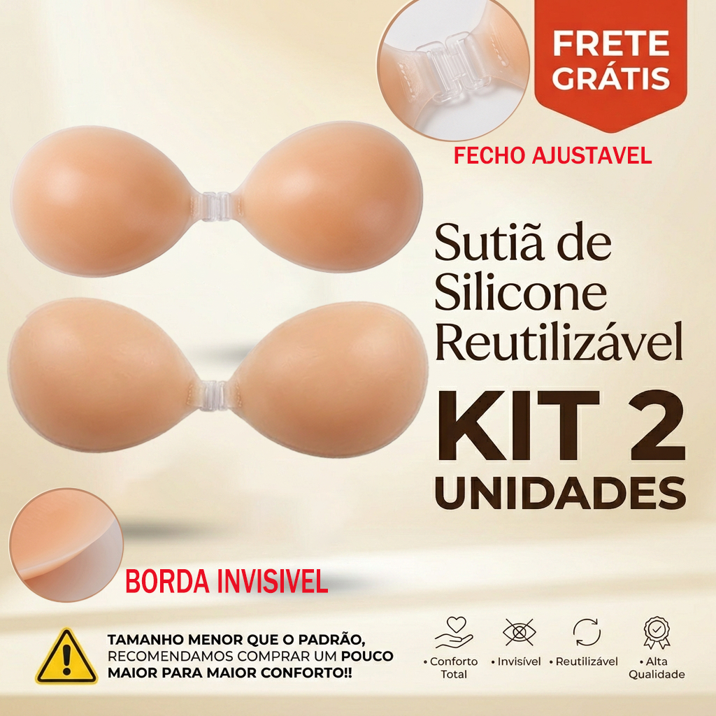kit Sutiã Adesivo Invisível com Bojo - Levantamento Natural, Silicone Reutilizável, Sem Alças,P-GG