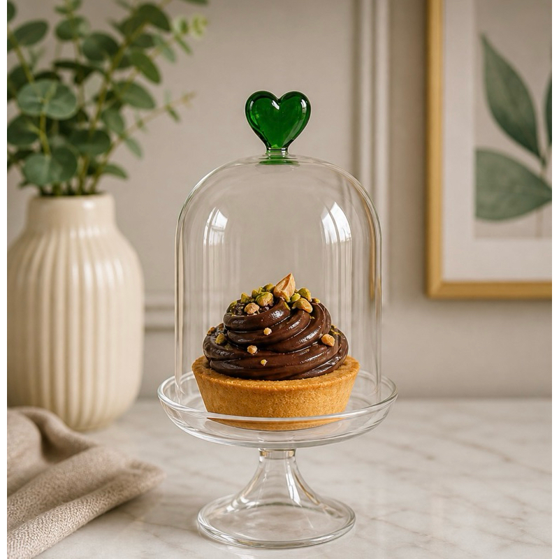 Cúpula suporte para doce coração verde vidro Luxo