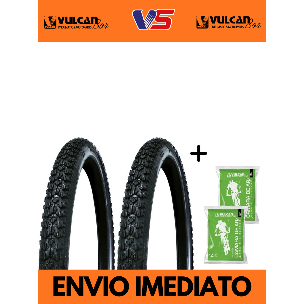 Kit 2 Pneus Bicicleta Aro 26 X 1,90 + 2 Câmaras Aro 26 Vulcanbor