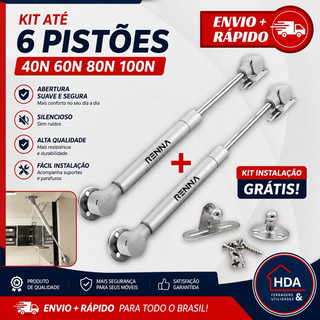 Pistão a Gás para Porta de Armário Abertura para Cima 40N, 60N, 80N ou 100N ATÉ 6 UNIDADES