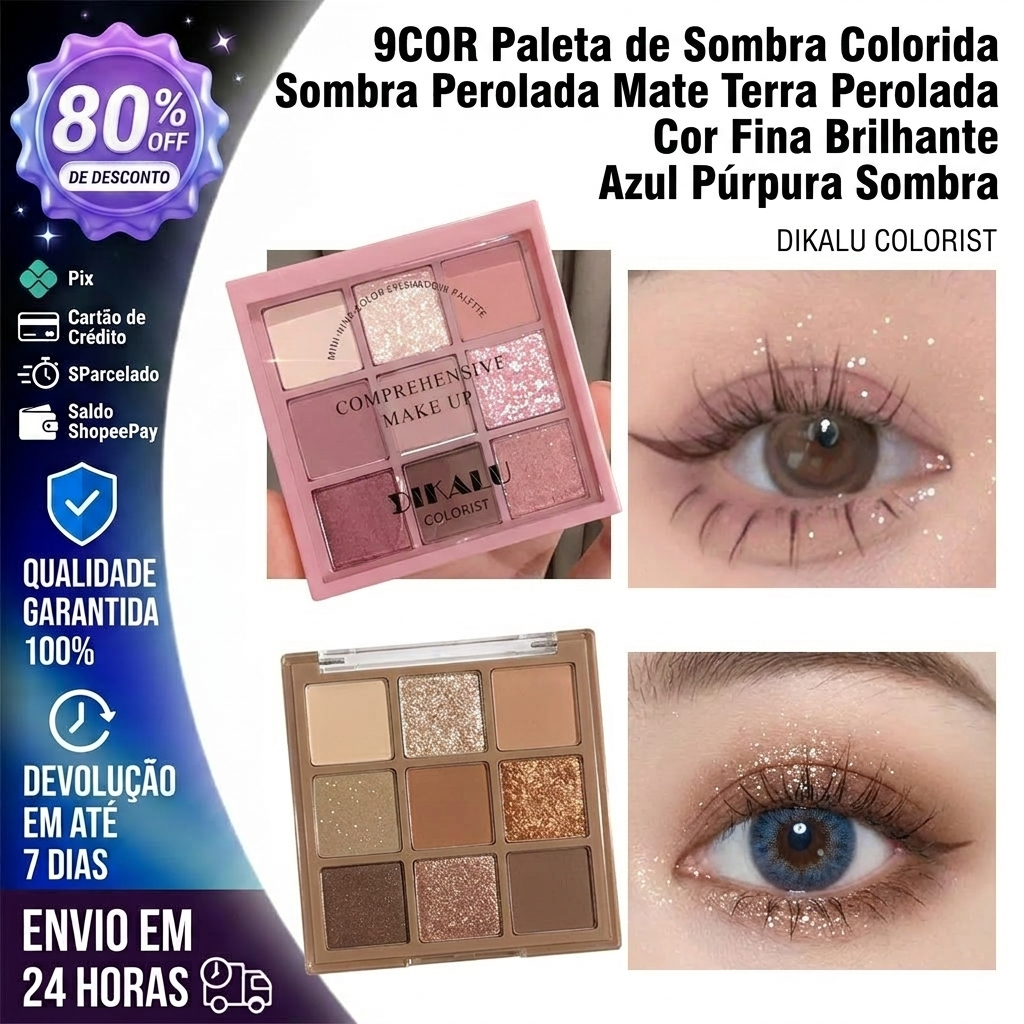Promoção 9COR Paleta de Sombra Colorida Sombra Perolada Mate Terra Perolada Cor Fina Brilhante Azul Púrpura Sombra
