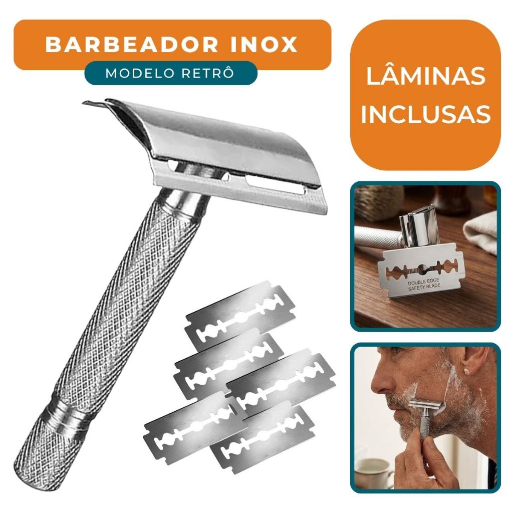 Aparelho De Barbear Articulado Barbeador Clássico Retrô Antigo Barba e Bigode Com 16 Laminas Inox