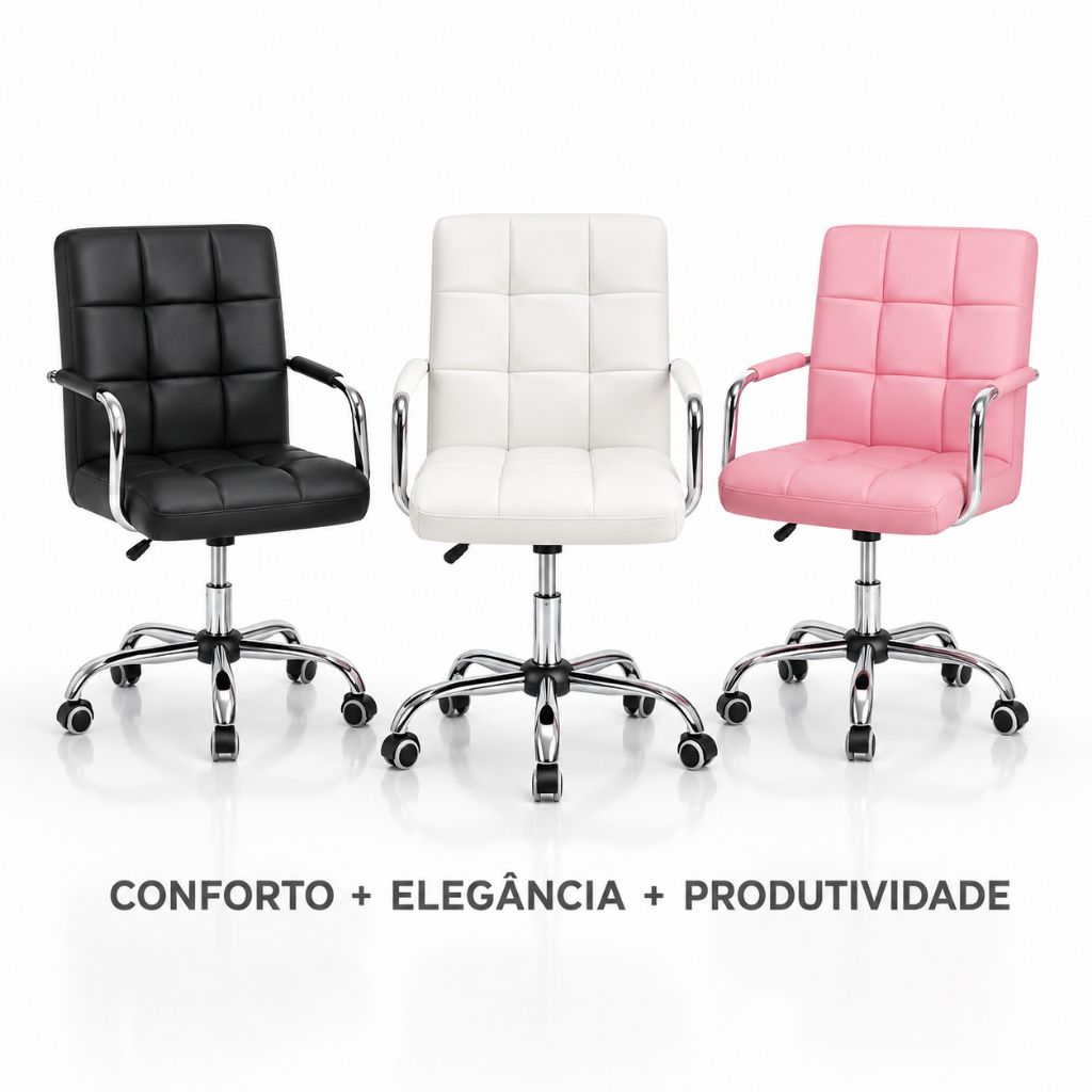 Cadeira Escritório Ergonômica Giratória Ajuste Altura Luxo 3 Cores