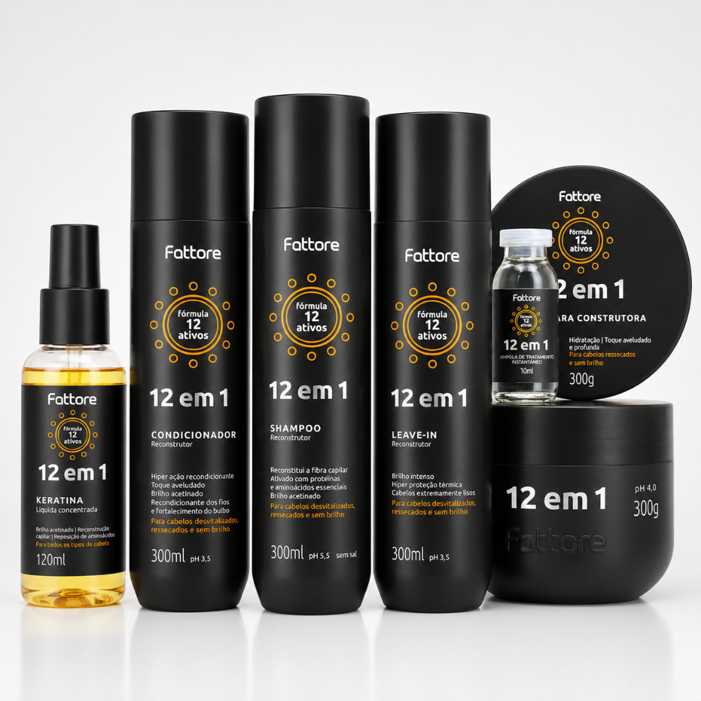 Kit Fattore 12 em 1 Reconstrução – Tratamento Capilar Profissional com 6 Itens