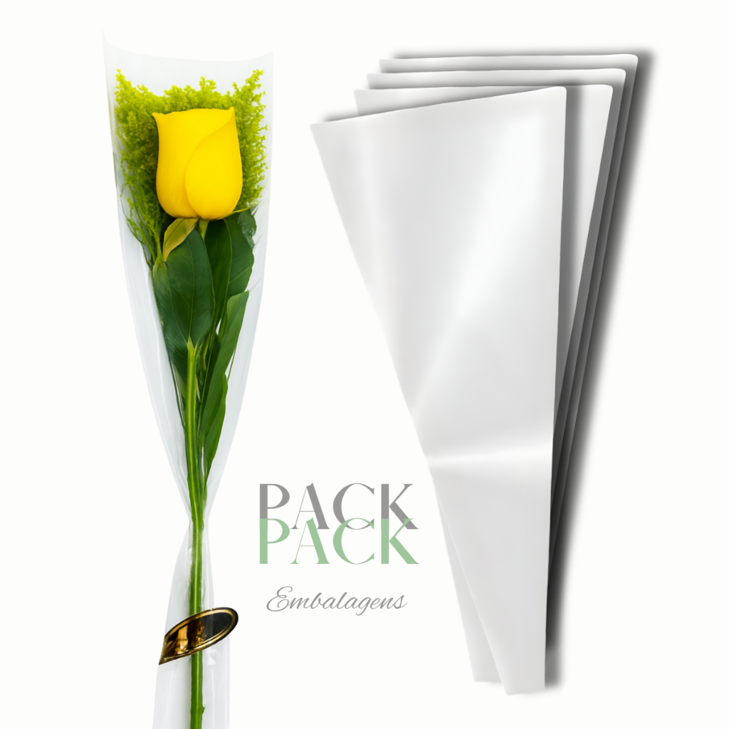 Embalagem Cone Transparente 5x11x44cm p/ Flor, Rosa e Botão – Pacote c/ 500 Sacos Plásticos Decorativos