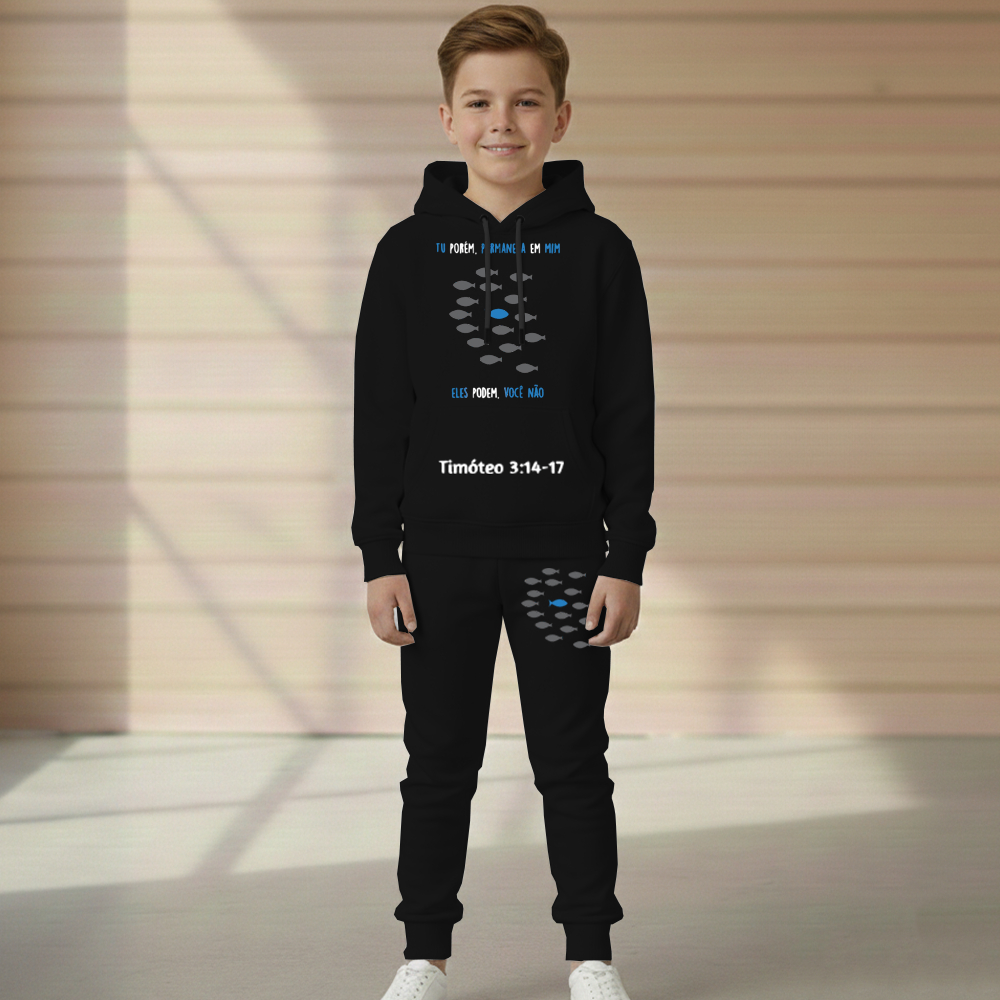 Conjunto Moletom Cardume Religioso Infantil Blusa Canguru e Calça Flanelado Do Tamanho 2 ao 16