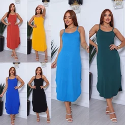 vestido midi de alça feminino tecido viscolaycra