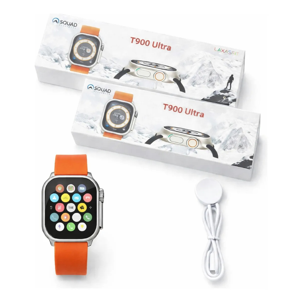 Relogio Smartwatch T900 Serie 9 Ultra 49mm Gps Caixa Prateado Pulseira Laranja Prateado Desenho Da Pulseira Oceano