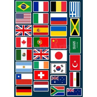 Kit 30 Adesivos Bandeiras do Mundo Países Copa- Impressos em Papel Adesivo para Journal, Aesthetic e Scrapbook
