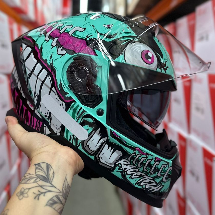CAPACETE RACE TECH VOLT CROC AQUA TIFFANY ROSA MASCULINO FEMININO MONSTER C/ OCULOS SOLAR  BARATO