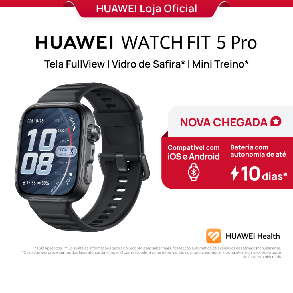 HUAWEI WATCH FIT 5 Pro| Smartwatch Relogio | Tela FullView AMOLED de 1,92" | Mini Treino | 64 GB | ECG