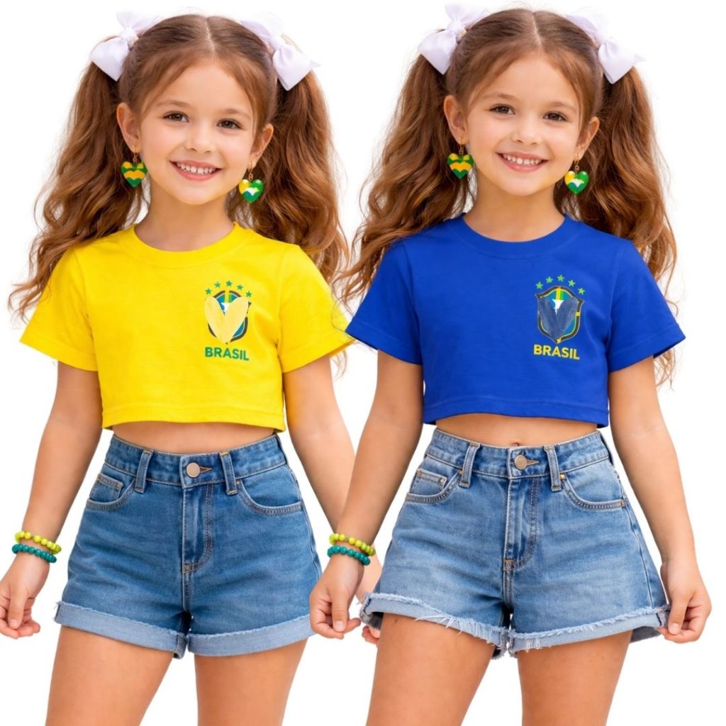 Cropped do Brasil Infantil Menina Mãe e Filha 2 ao 12 100% algodão / Cropped Feminino do Brasil Menina Cropped Feminino