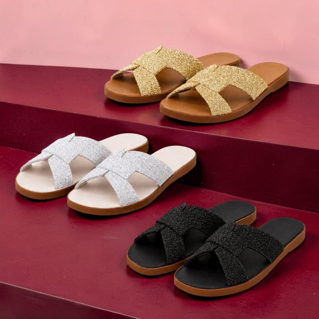 Chinelo Feminino Agata Leve com Laço Brilhoso e Bico Redondo - Jo Achadinhos