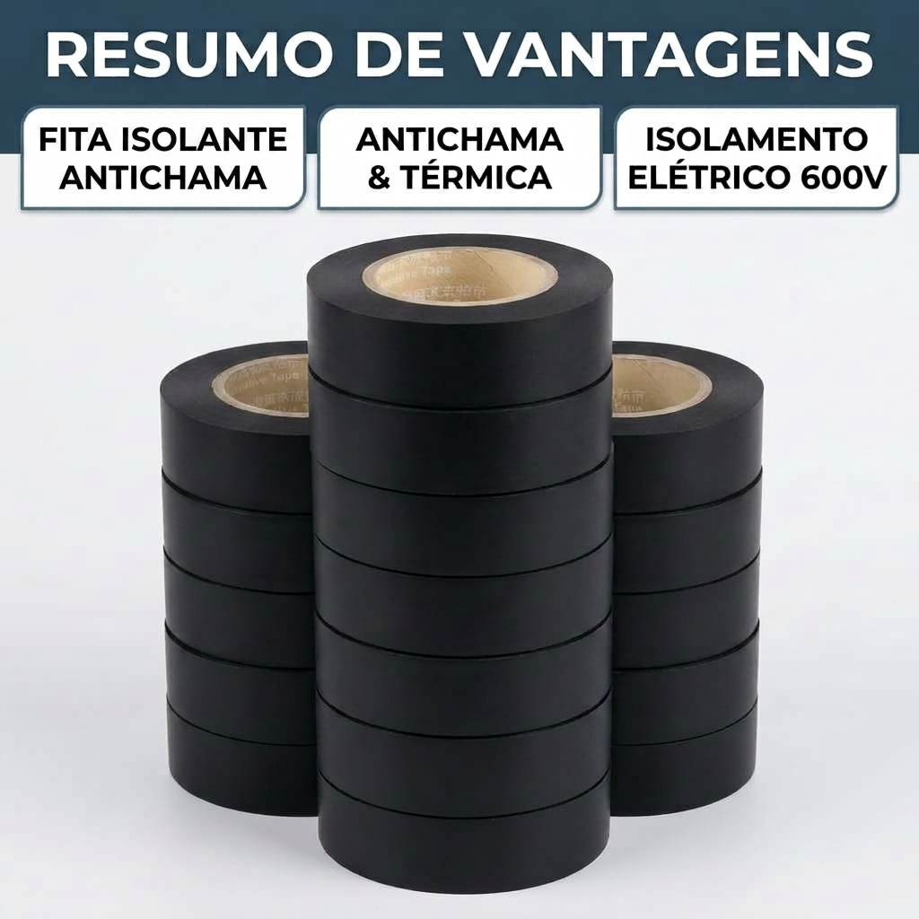 Fita Isolante Preta Antichama PVC 600V para Fios e Cabos Elétricos
