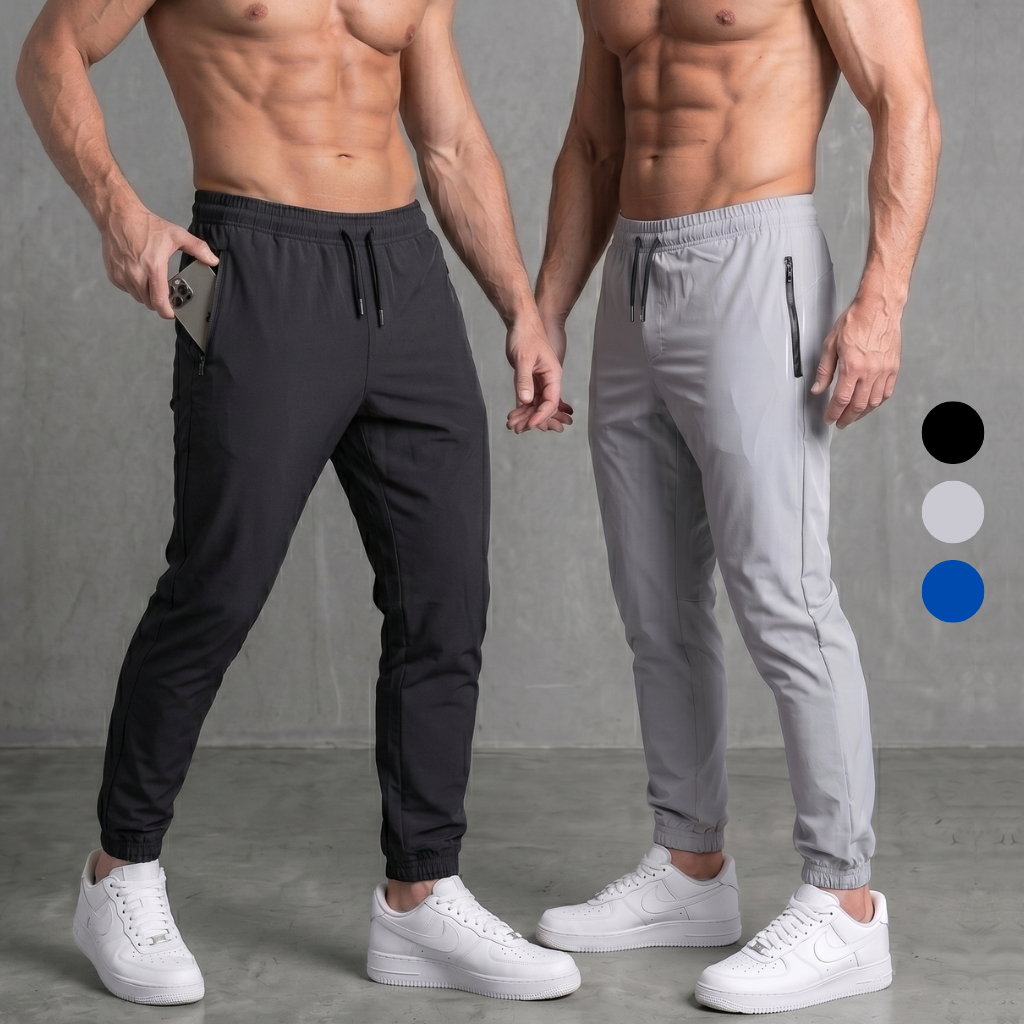 KIT 2 Calça Jogger Masculina Tactel Com Elastano Bolsos Com Zíper fitness calça para treinar verão e inverno