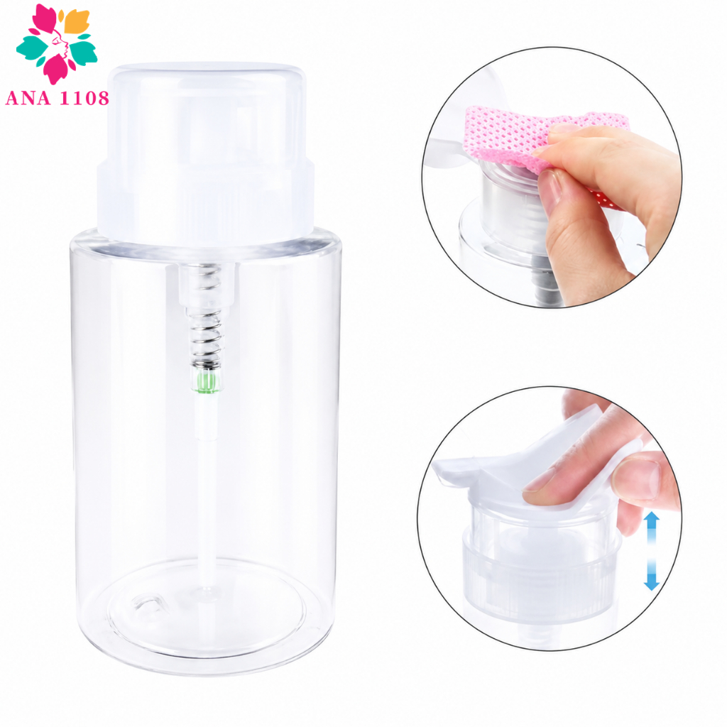 ANA1108 Porta Acetona 100ml Frasco Transparente Push Down Pump Removedor De Maquiagem Recarregável Reutilizável