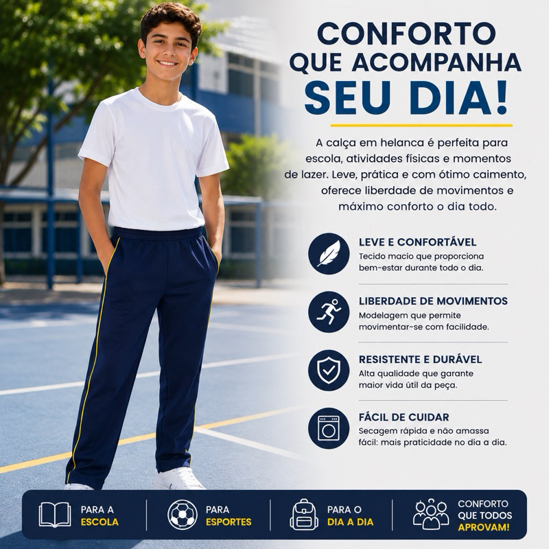 Calça Adulto Helanca 100% Poliéster Com Friso Uniforme Escolar Esportiva P ao EG — imagem 2 de 2