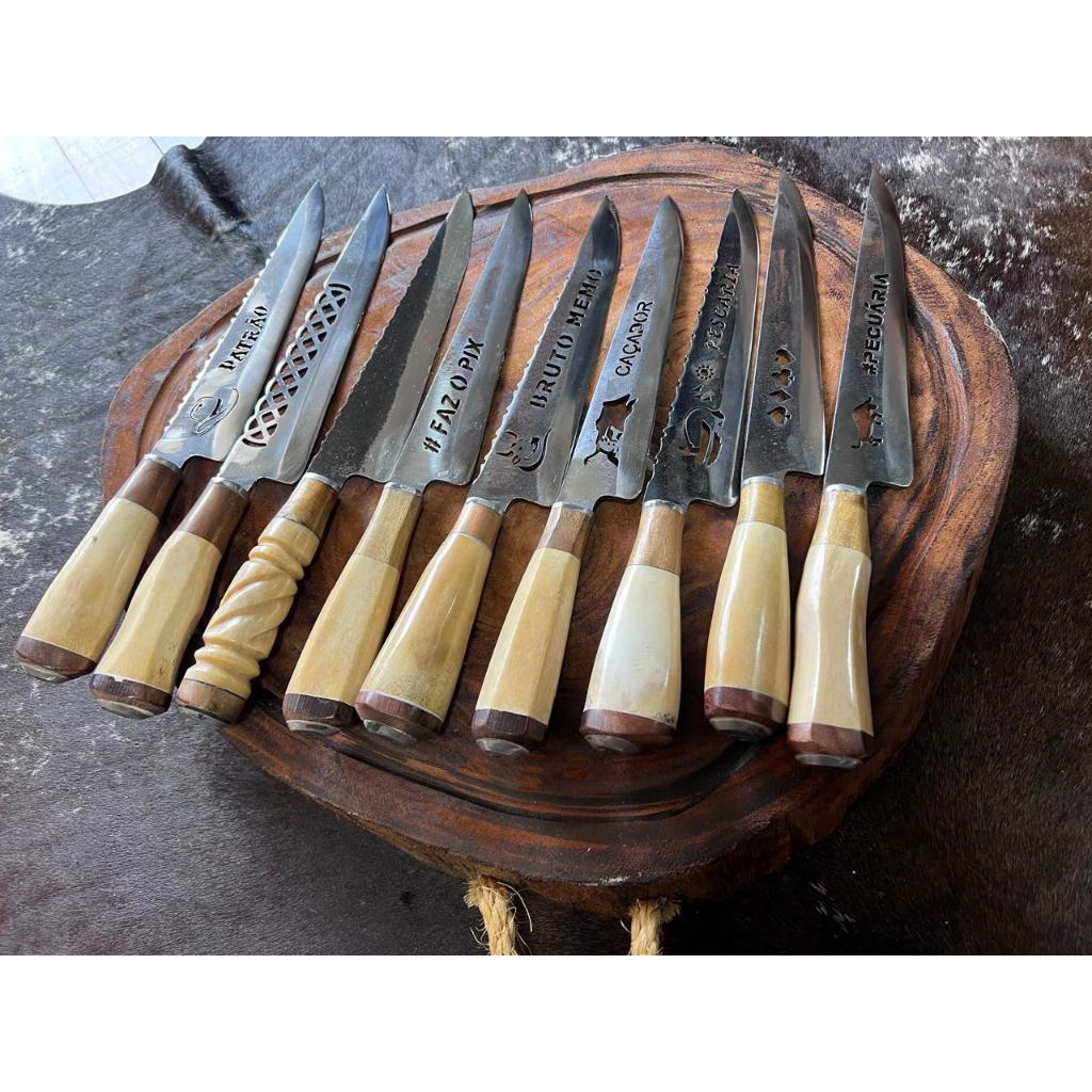 🔥 Faca Artesanal Gaúcha Premium 9” Aço Carbono/Inox/Arado Cabo em Osso e Chifre + Bainha de Couro 🔥
