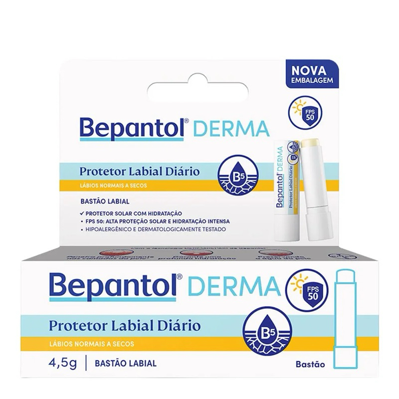 Bepantol Derma Protetor Labial Bastão FPS 50 - Hidratação e Proteção Solar, Fórmula Clean 4,5g