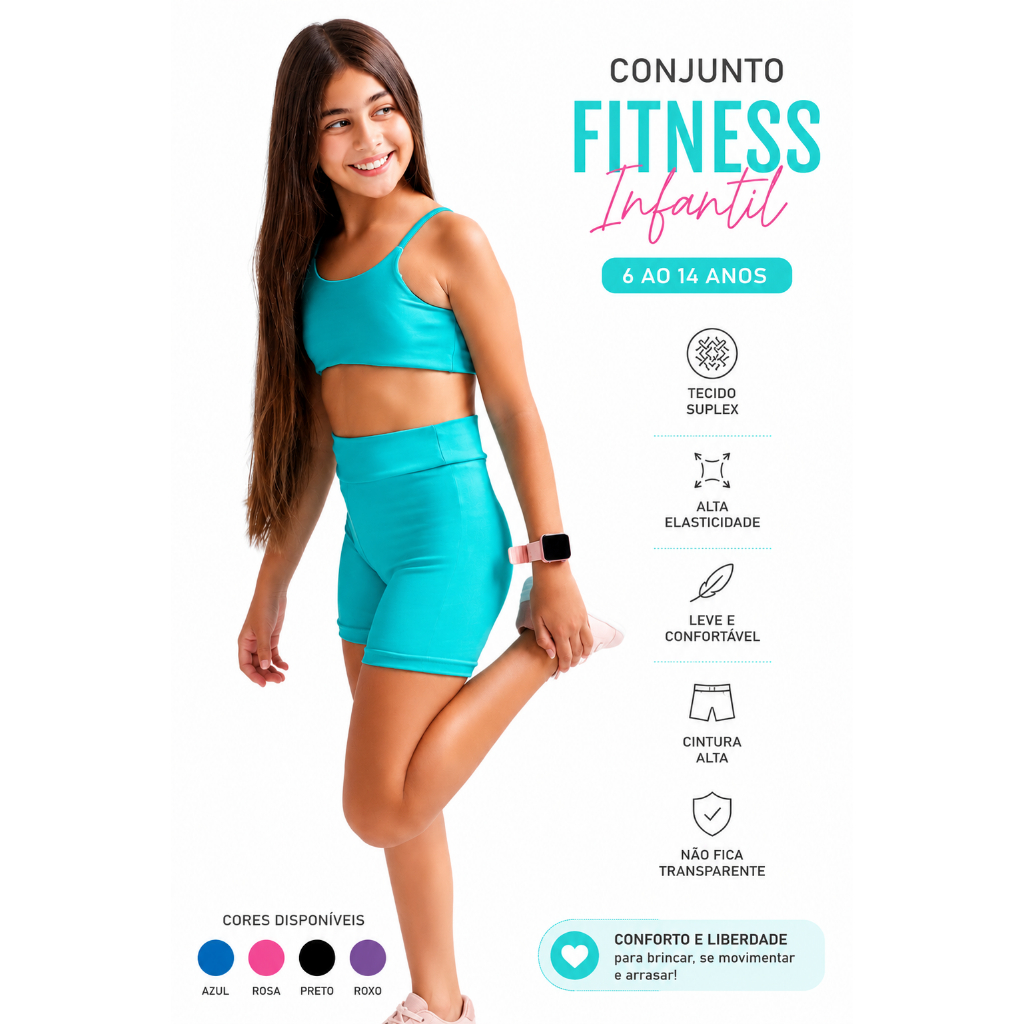 Conjunto Infantil Feminino Treino Academia Ginastica Passeios e brincadeiras Top+Short