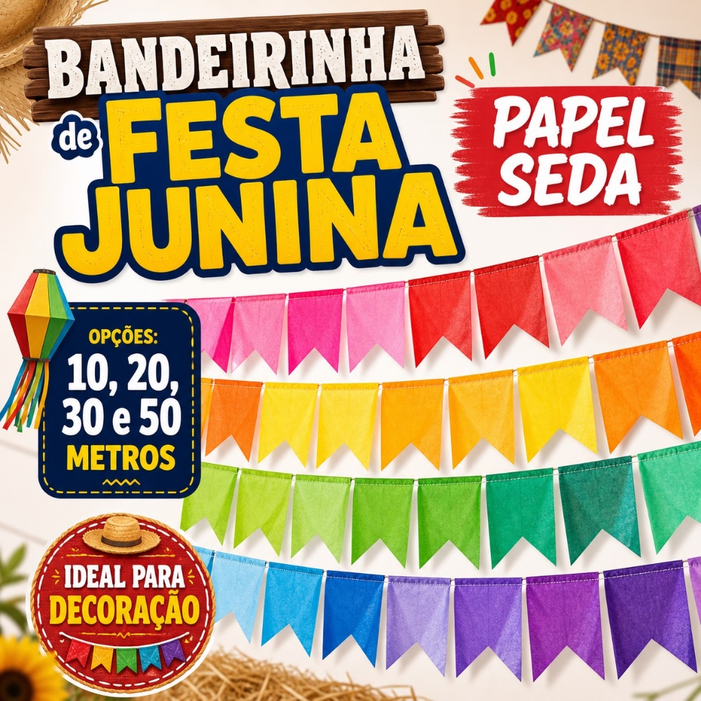 Bandeirinha Festa Junina Papel Seda Colorida Decoração São João Arraiá 10 20 30 50 Metros