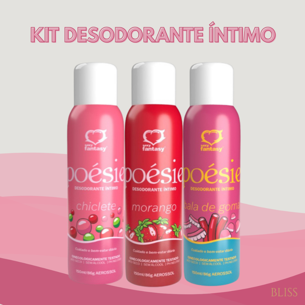 Kit Desodorante Íntimo 150ml Fragâncias Mistas - 2 ou 3 Unidades -Chiclete Morango Bala de Goma Fini