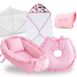 Ninho Redutor de Berço Para Bebe Menina Rosa Almofada Amamentação Toalha Banho Trocador Kit Enxoval