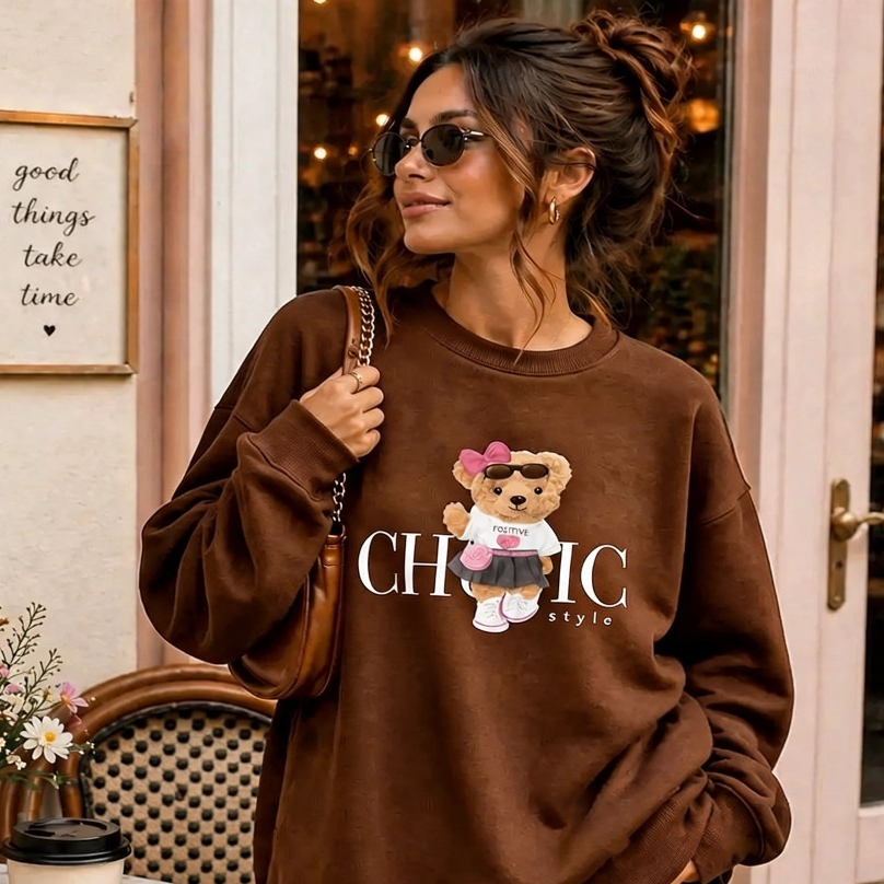 Moletom Estampa Urso Chic Feminino Moda Inverno Flanelado Premium