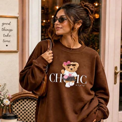 Moletom Estampa Urso Chic Feminino Moda Inverno Flanelado Premium