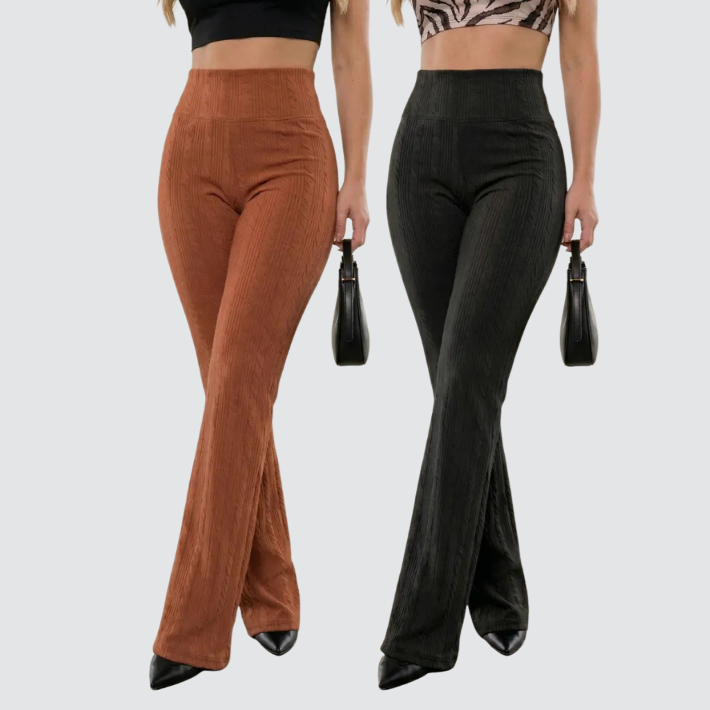 Kit 2 Calça Legging Flare Canelada 3d Texturizada Cós Alto