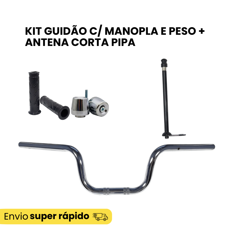 Kit Guidão CG Cargo 160 + Manopla Riscadinha+ Peso PCX + Antena 6 Estágios P/ Retrovisor