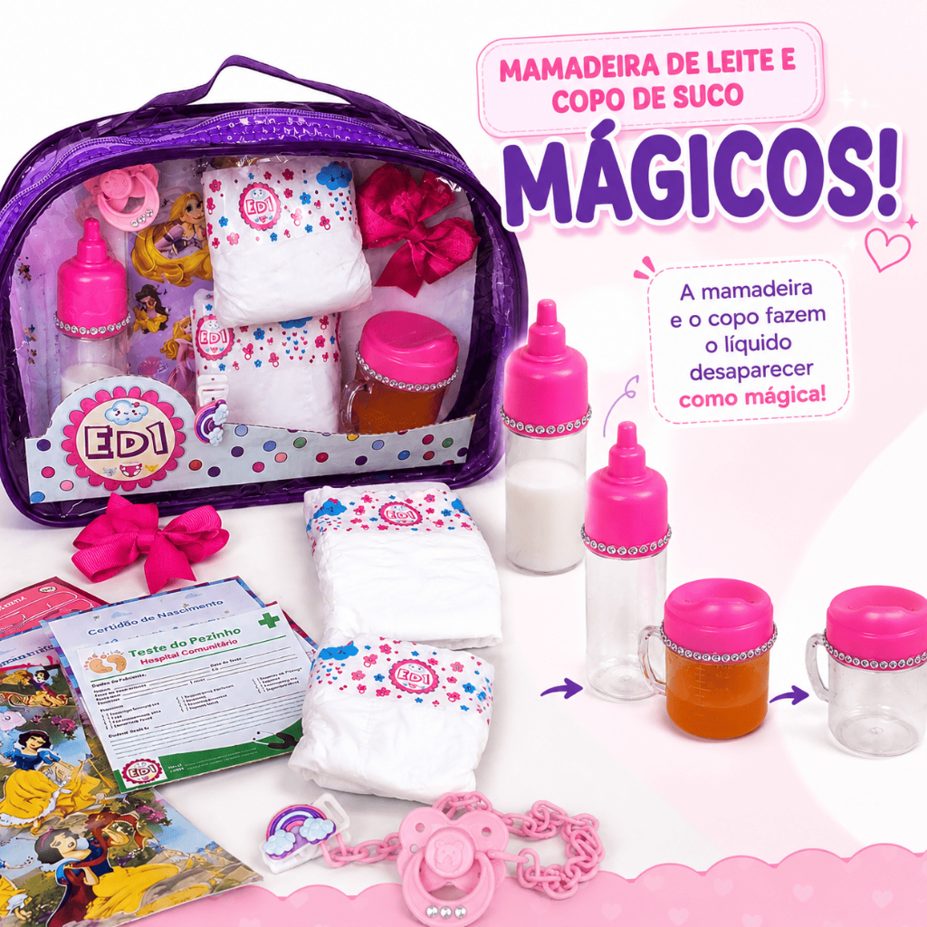 Kit Bonecas Reborn Grande Fralda Bebê Mamadeira Chupeta Laço Cabelo Menina Bolsa Infantil Brinquedos