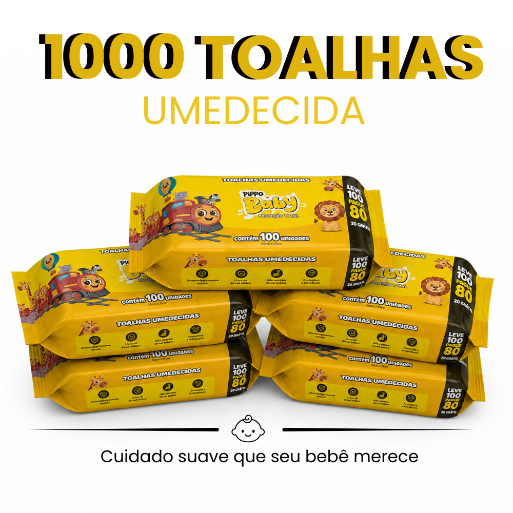 Kit Com 10 Pacotes Toalhas Umedecidas/Lenços Pippo Baby C/100 Sem Tampa Flip-Top